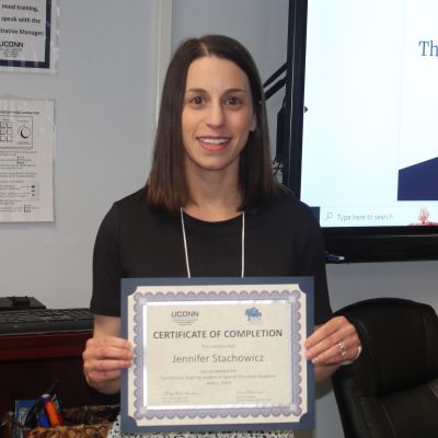 Photo of Jennifer Stachowicz with her certificate